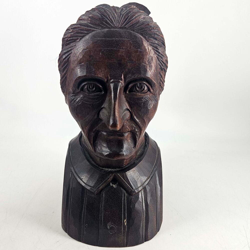 Vintage Jose Alberdi mid century hand carved dark wood bust